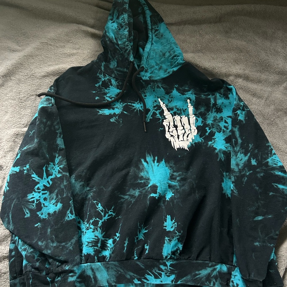 SHEIN Black and Teal Tie-Dye Hoodie